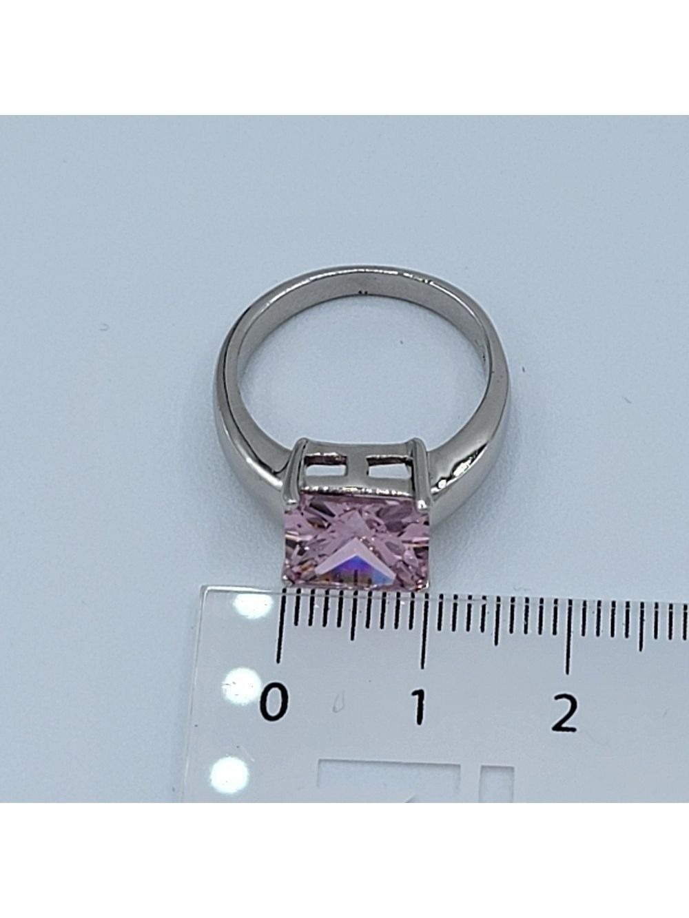 Pink Crystal Ring In Silvertone Setting #1675 - Picture 9 of 9